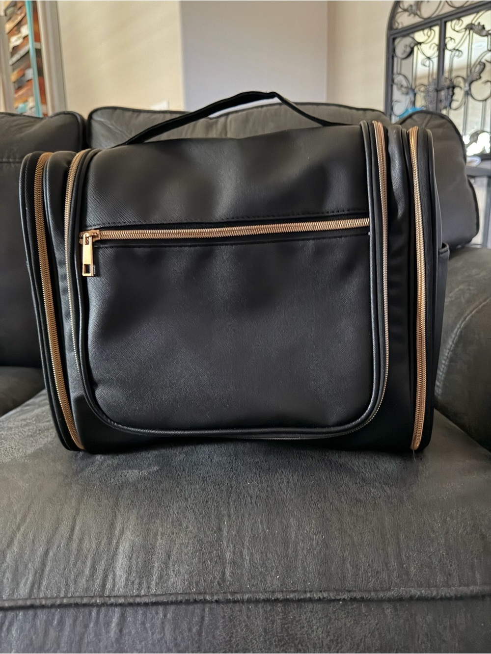 Men's Black Travel Toiletry Bag with Gold Accents